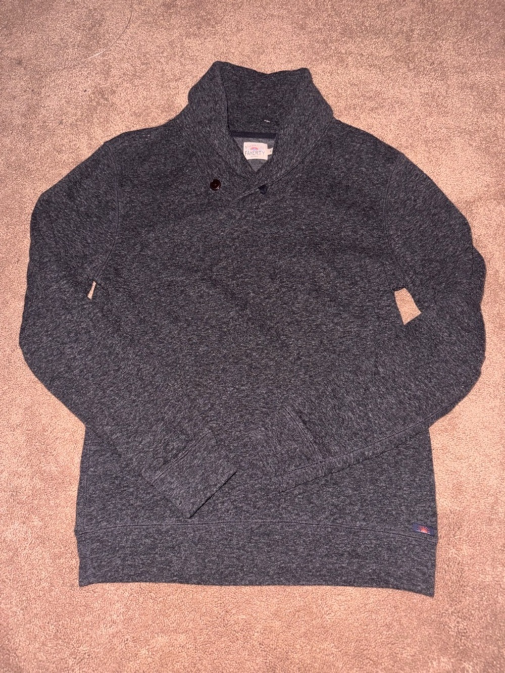 Faherty Men's Charcoal Shawl Collar V-Neck Sweater - Picture 3 of 6
